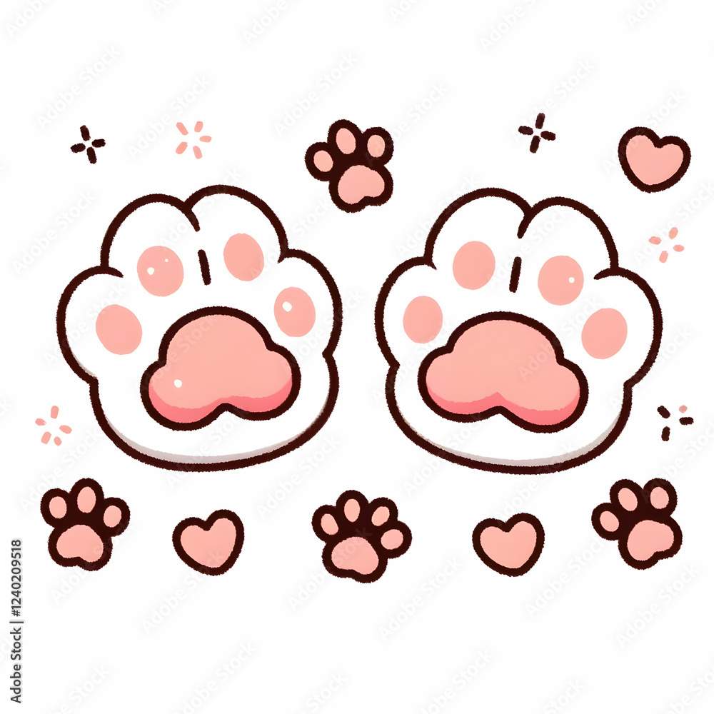 Cute Cat Paw Print And Kitty Doodle Pattern Stock Illustration Adobe cute-cat-paw-print-and-kitty-doodle-pattern-stock-illustration-adobe