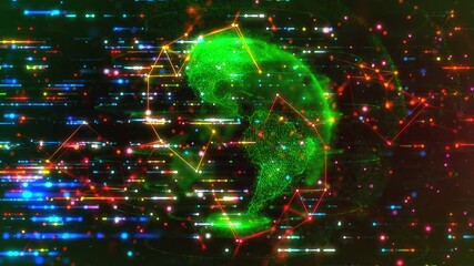 Poster - digital earth animation. digital sphere technology world cloud animation. global connectivity and di