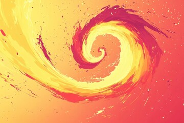 Aufkleber - Abstract swirl of yellow and red paint with splatters on an orange gradient background