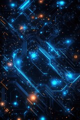 Aufkleber - Futuristic technology circuit board with glowing lines and dots on a dark background