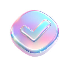 Poster - A 3D rendered pastel iridescent button displaying a check mark symbol signifying completion or approval.