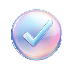 Aufkleber - A glossy pastel iridescent circle contains a three dimensional light blue checkmark.