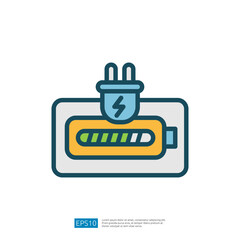 Poster - This image features a stylized battery icon with a charging plug, symbolizing energy storage and electric power.