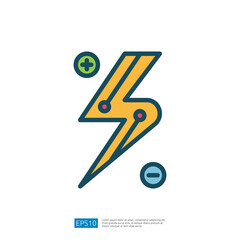 Poster - A stylized lightning bolt icon with positive and negative symbols, representing energy or electricity in a modern graphic design.