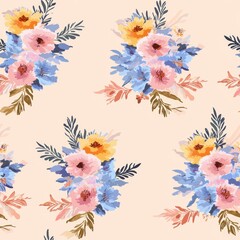 Poster - Hand-Painted Floral Bouquets in Soft Pastel Shades for Elegant Design Projects