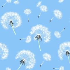 Poster - Delicate Dandelion Seeds Floating on the Wind in a Seamless Pattern Background