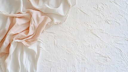 Wall Mural - Peach and White Draped Fabric on Textured Background