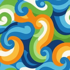 Poster - Playful Spirals and Waves in Vibrant Hues Creating a Seamless Pattern