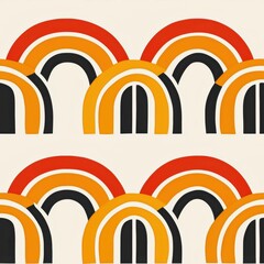 Poster - Retro Abstract Geometric Pattern with Colorful Arches in a Seamless Design