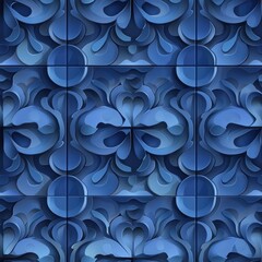 Poster - Decorative Seamless Tile Design in Deep Blues with Ornate Pattern Inspiration