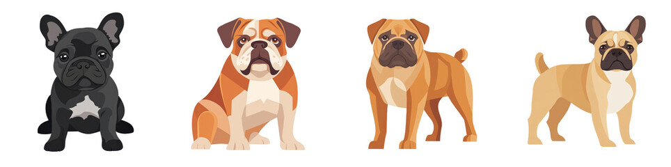 Wall Mural - Flat style illustration of a Bulldog, isolated on a white background. Mix Collection Png.