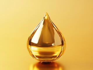 Poster - Golden liquid drop on a reflective surface with a warm tone and soft light for product design