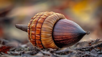 Wall Mural - Closeup Autumn Acorn on Forest Floor Macro Photography