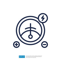 Poster - Modern Electric Vehicle Icon Representing Battery Charge Levels with Plus and Minus Indicators in Circular Design