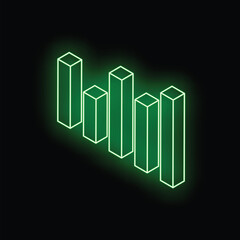 Poster - Green neon bar chart increasing on black background representing positive financial results