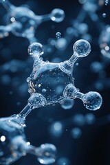 Poster - Abstract molecular structure with glass spheres and connecting rods on dark background