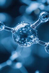 Poster - Molecular Structure with Bubbles in Blue Tones Science and Research Concept Close Up View