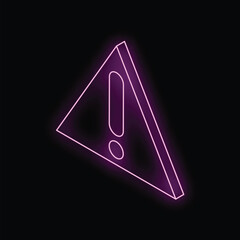 Poster - Neon purple warning sign is glowing on a black background