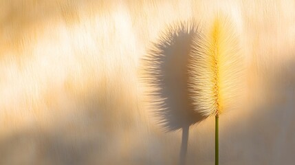 Wall Mural - Soft Golden Plant Shadow on Beige Wall Minimalist Photography