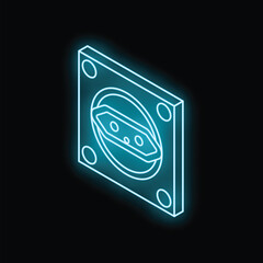 Poster - Glowing neon line electrical socket on the wall isometric view icon isolated on black background