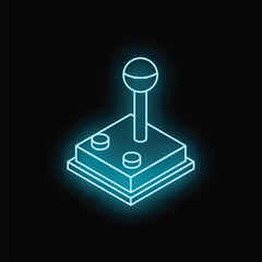 Poster - Neon blue retro joystick glowing on black background, perfect for gaming and entertainment concepts