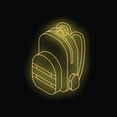 Poster - Neon yellow backpack glowing on dark background, perfect for designs related to school, travel, or fashion