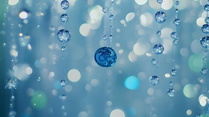 Wall Mural - Abstract Blue Water Droplets Background Bokeh Lights