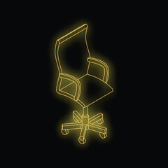 Poster - Neon office chair icon glowing in the dark, isometric view