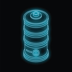 Poster - Neon blue isometric icon of a battery showing a low charge