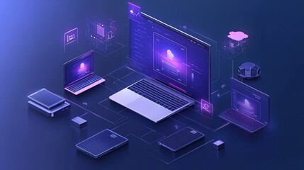 Leinwandbilder - Digital devices connected through cloud storage and global file sharing, symbolizing fast, reliable, and secure data exchange