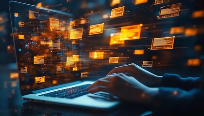 Fototapete - File sharing and cloud storage concept on digital devices, representing secure data transfer and global access across borders