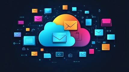 Leinwandbilder - Cloud storage concept with interconnected global file icons on a dark background, illustrating secure and efficient data management