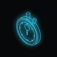 Poster - neon blue illustration of a stopwatch with glowing effect, measuring time passing by on black backgr