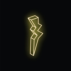 Poster - Bright yellow neon sign is glowing in the shape of a lightning bolt on a black background