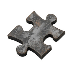Poster - The image shows a single, three-dimensional metal puzzle piece with a rustic, weathered texture.