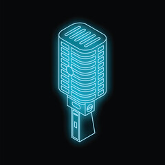 Poster - Neon microphone shining in the dark, perfect for music and audio concepts