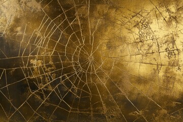 Aufkleber - Golden cracked surface with spiderweb pattern.