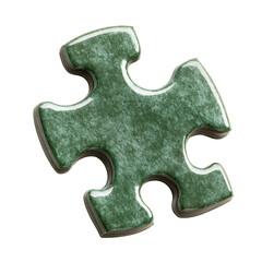 Poster - A close up image shows a single green ceramic puzzle piece against a black background.