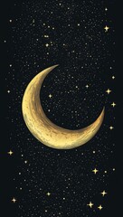 Poster - Golden crescent moon and stars on dark background.