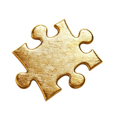 Poster - The image shows a single, golden, textured puzzle piece against a black background.
