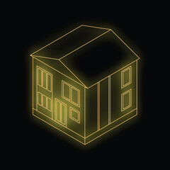 Poster - Minimalist drawing representing a house, glowing on a black background