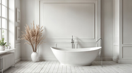 Wall Mural - a white bathtub with a faucet and a white vase with a plant in it