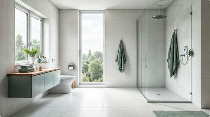 Wall Mural - a bathroom with a toilet, sink, and shower