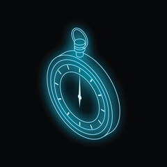 Poster - Neon blue outline of a stopwatch is glowing on a black background, concept of time passing