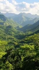 Poster - Breathtaking view of mountains and lush greenery in a vibrant valley during a sunny day