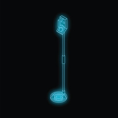 Poster - Neon glowing metal detector on black background, isometric view