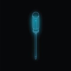 Poster - neon blue screwdriver glowing on a dark background, representing concepts of repair, maintenance, an