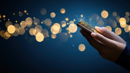 Poster - Captivating mobile interaction sparks creativity digital space image dark background close-up innovation