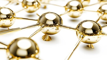 Fototapete - Abstract Golden Network Connection Sphere Nodes