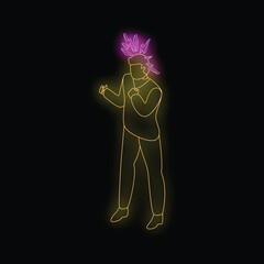 Poster - Neon outline of a businessman having a brainstorming session generating innovative ideas